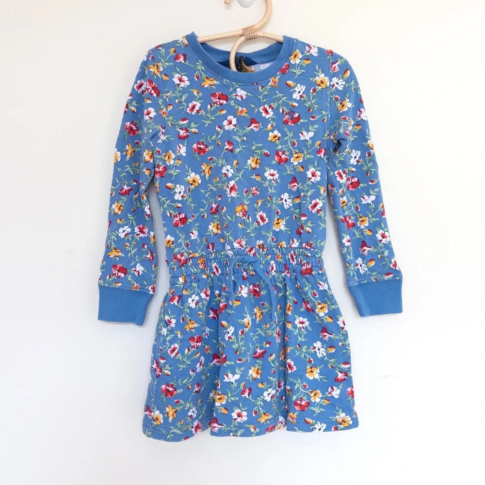Polo Ralph Lauren Floral Sweatshirt Dress Blue Long Sleeve Girls Size 5
